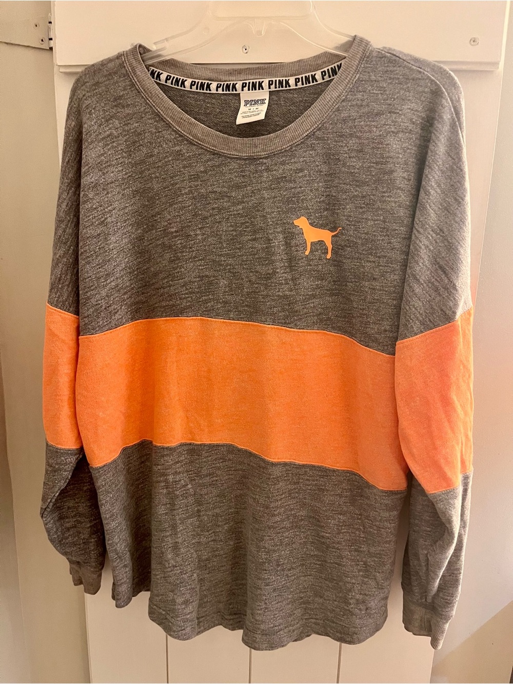PINK Grey & Orange Dog Logo Colorblock Sweatshirt